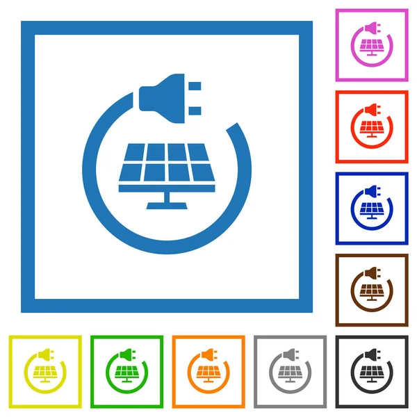 Solar Energy Flat Color Icons Square Frames White Background — 图库矢量图片