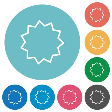 Sertifika etiketi yuvarlak renk arkaplanı üzerinde düz beyaz simgeler çizer