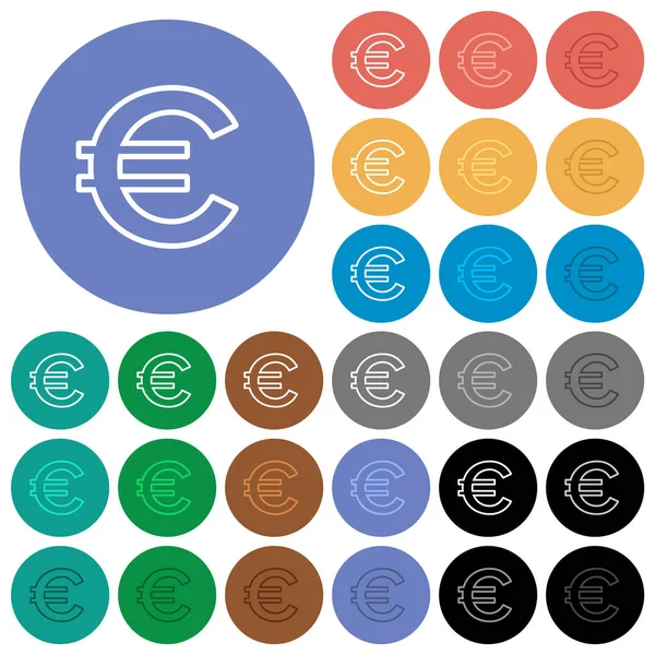 Євро Позначають Багатокольорові Плоскі Ікони Круглому Фоні Включені Варіації Білого — стоковий вектор