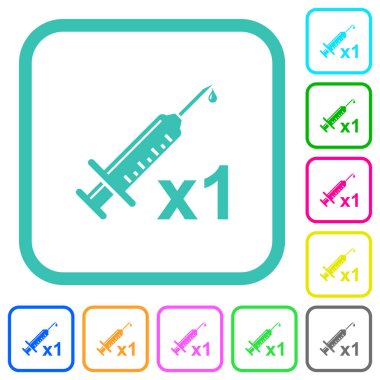 Beyaz zemin üzerinde eğri kenarlarda canlı renkli düz ikonlar ilk aşı doz