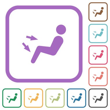 Araba hava akışı yönü göğüs ve ayak basit simgeleri beyaz arkaplanda yuvarlak kare çerçeveler