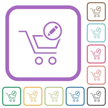 Sepet ögelerini beyaz arkaplanda renkli yuvarlak kare çerçevelerle düzenle