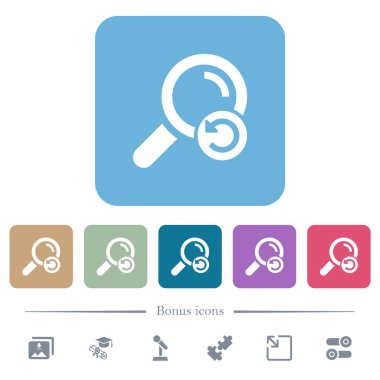 Renkli yuvarlak kare arkaplan üzerindeki beyaz düz simgeleri geri al. 6 bonus simgesi dahil