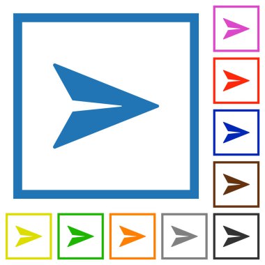 İleti düz renk simgelerini beyaz arkaplanda kare çerçevelerde gönder