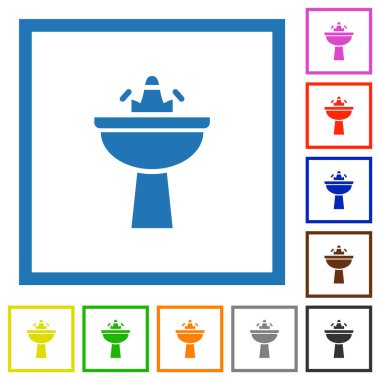 Düz renk simgelerini beyaz arkaplanda kare çerçevelerde batır