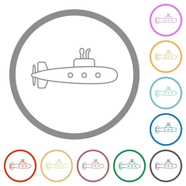 Submarine Outline Flat Color Icons Outlines White Background — 스톡 벡터
