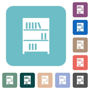 Renkli yuvarlak kare arkaplan üzerine düz beyaz simgeler içeren kitaplık