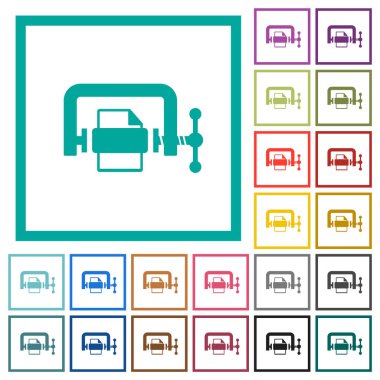 Beyaz arkaplanda çeyrek çerçeve içeren dosya sıkıştırma katı düz renk simgeleri