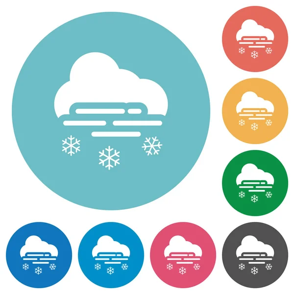 Misty Snowy Weather Flat White Icons Color Backgrounds — Stock Vector