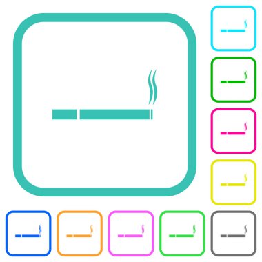 Beyaz arkaplanda kıvrımlı sınırlarda sigara renkli düz simgeler