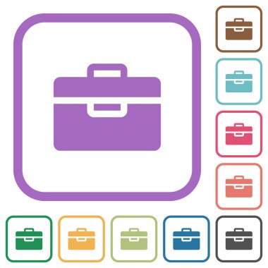 Beyaz arkaplanda renkli yuvarlak kare çerçeveler halinde basit simgeler