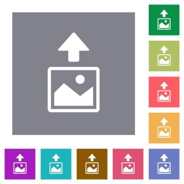 Basit renkli kare arka planlar üzerinde düz simgeler resim upload