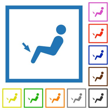 Beyaz zemin üzerinde kare çerçeveler içinde araba hava akışı yönü ayak düz renk simgeleri