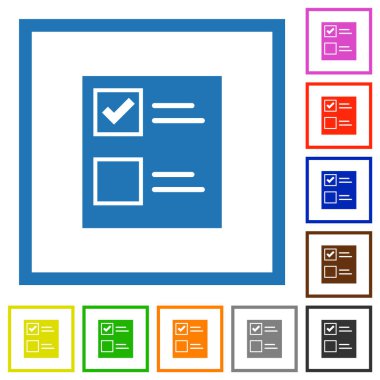 Beyaz arkaplan üzerindeki kare çerçevelerde oy pusulası katı düz renk simgeleri