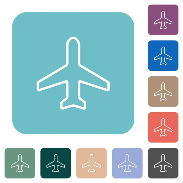 Airplane Top View Outline White Flat Icons Color Rounded Square — 스톡 벡터