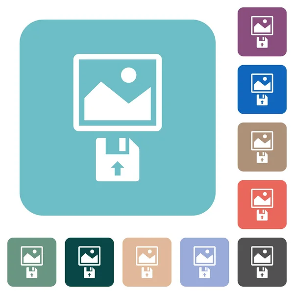Upload Image Floppy Disk White Flat Icons Color Rounded Square — Wektor stockowy