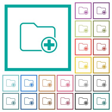 Beyaz arka plan üzerinde yeni dizin düz renk simgeleri çeyreği çerçevelerle Ekle