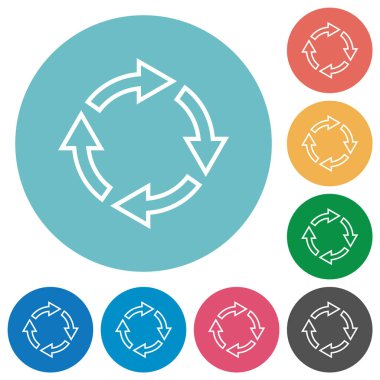 Rotate right outline flat white icons on round color backgrounds