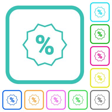 Discount sticker outline vivid colored flat icons in curved borders on white background