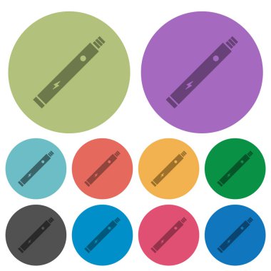 Electronic cigarette solid darker flat icons on color round background