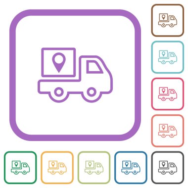 Package delivery tracking outline simple icons in color rounded square frames on white background