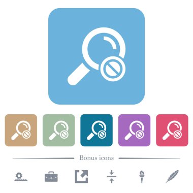 Search disabled white flat icons on color rounded square backgrounds. 6 bonus icons included