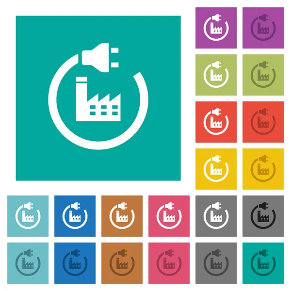 Power Plant Multi Colored Flat Icons Plain Square Backgrounds Included — Stok Vektör