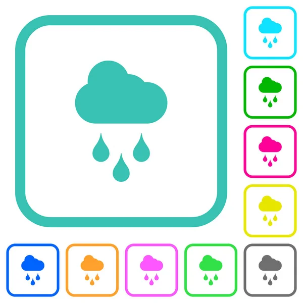 Rainy Weather Vivid Colored Flat Icons Curved Borders White Background — Stock Vector