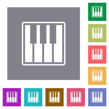 Piano keyboard alternate flat icons on simple color square backgrounds