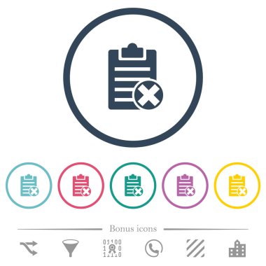Note cancel flat color icons in round outlines. 6 bonus icons included.