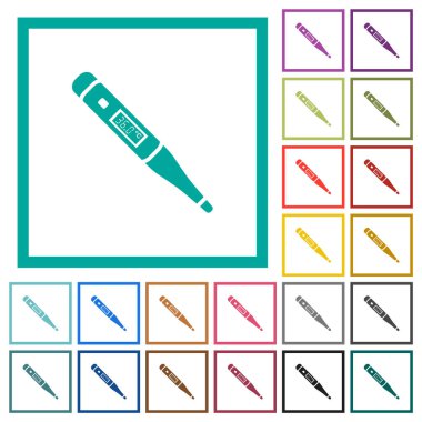 Digital thermometer flat color icons with quadrant frames on white background