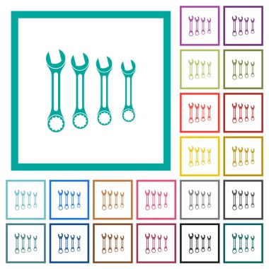 Beyaz arkaplanda çeyrek çerçeveli düz renk simgeleri olan anahtarlar kümesi