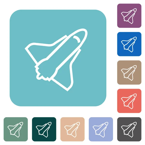 Space Shuttle Outline White Flat Icons Color Rounded Square Backgrounds — Stock Vector