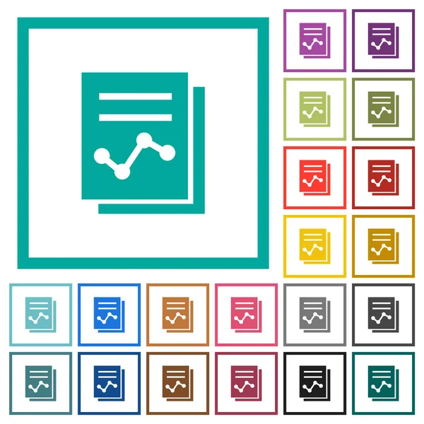 Report Graph Solid Flat Color Icons Quadrant Frames White Background — Stock vektor