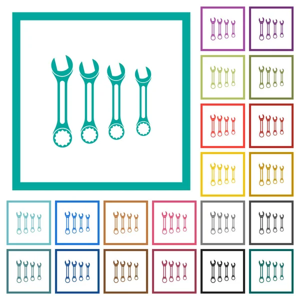 Beyaz arkaplanda çeyrek çerçeveli düz renk simgeleri olan anahtarlar kümesi