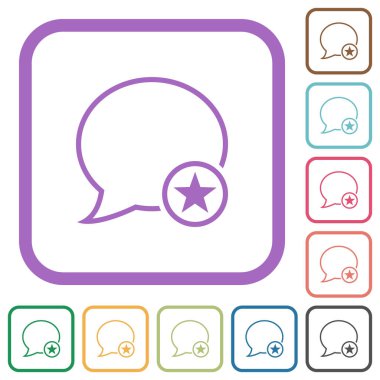 Message marked outline simple icons in color rounded square frames on white background