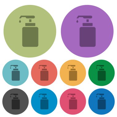Liquid soap darker flat icons on color round background
