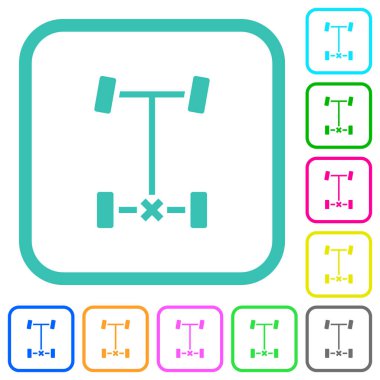 Rear differential lock vivid colored flat icons in curved borders on white background