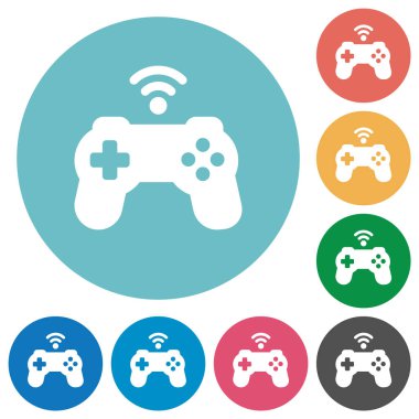 Wireless game controller solid flat white icons on round color backgrounds