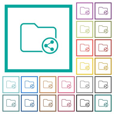 Directory share outline flat color icons with quadrant frames on white background