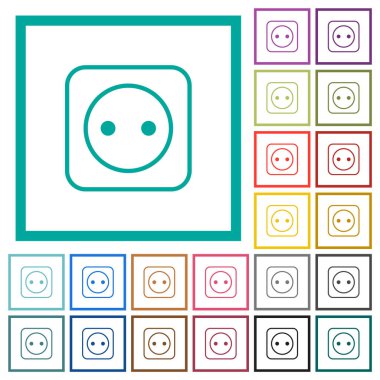 Electrical socket with one outlet outline flat color icons with quadrant frames on white background