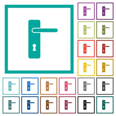 Right handed simple door handle flat color icons with quadrant frames on white background