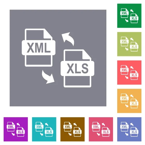 Xml Xls File Conversion Flat Icons Simple Color Square Backgrounds — Stockvector