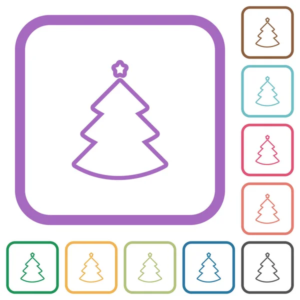 Christmas Tree Outline Simple Icons Color Rounded Square Frames White — Vetor de Stock