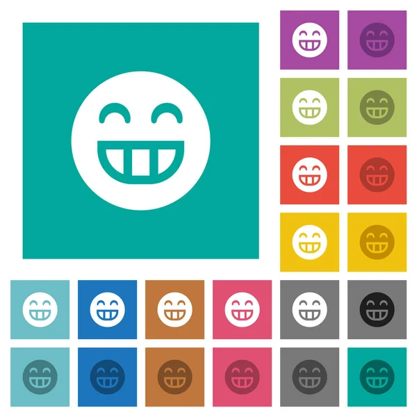 Laughing Emoticon Solid Multi Colored Flat Icons Plain Square Backgrounds — Archivo Imágenes Vectoriales