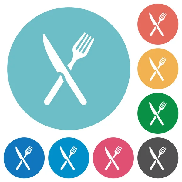 Fork Knife Crossed Position Flat White Icons Color Backgrounds — Vettoriale Stock