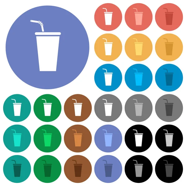 Disposable Drinking Cup Straw Solid Multi Colored Flat Icons Backgrounds — Stok Vektör