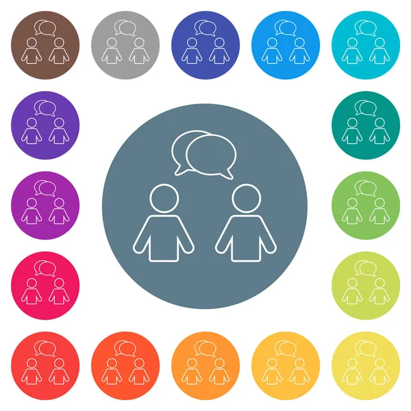 Two Talking Persons Oval Bubbles Outline Flat White Icons Color — Wektor stockowy