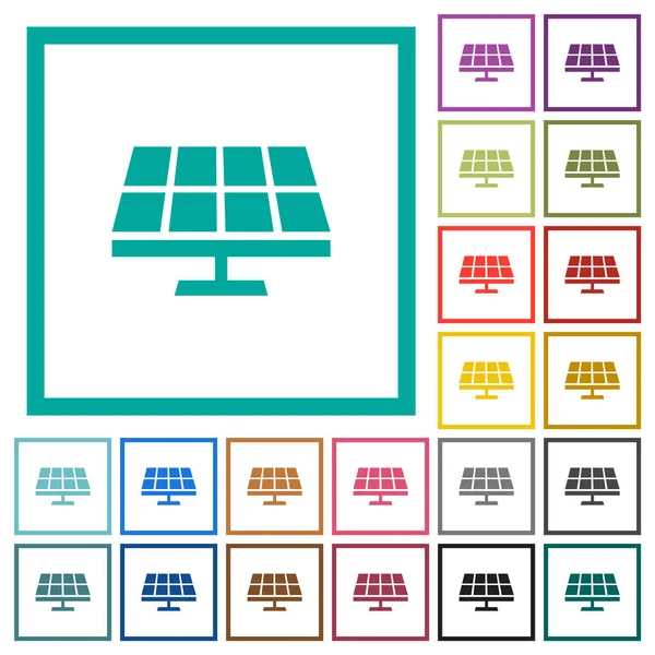 Solar Panel Solid Flat Color Icons Quadrant Frames White Background — Vetor de Stock