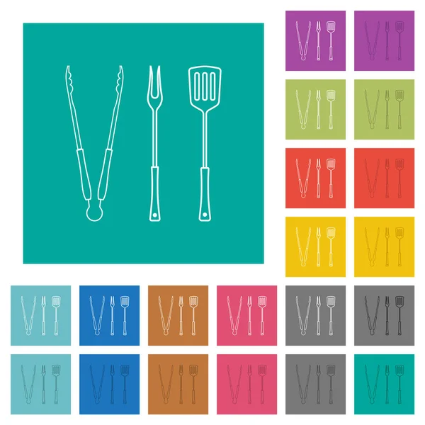 Barbecue Tools Tongs Fork Spatula Outline Multi Colored Flat Icons Rechtenvrije Stockillustraties